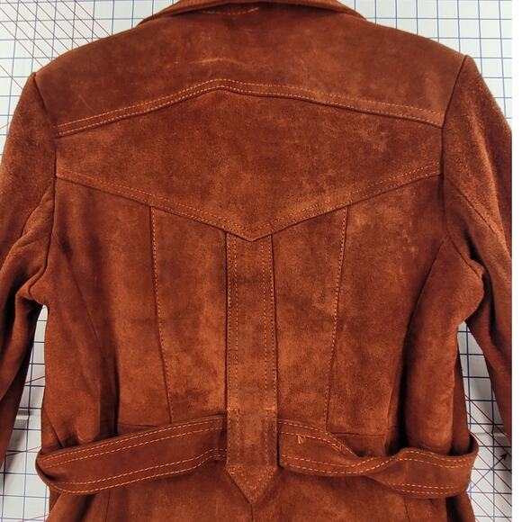 Burnt Orange Suede Statement Jacket Vintage 60s Belted Cozy Chic Womens - Picture 15 of 16